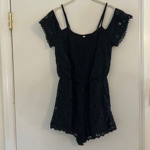 Black lace romper with off the shoulder sleeves size small